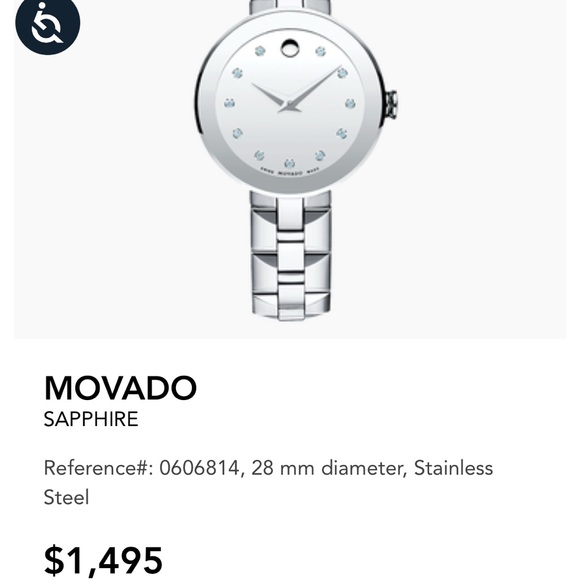 Movado Accessories - Movado Sapphire Mirror Diamond 28 mm Stainless Steel Watch
